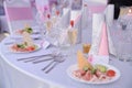 Appetizer a ham and a beautiful table setting at a wedding Royalty Free Stock Photo