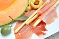 Appetizer ham and melon Royalty Free Stock Photo