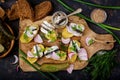 Appetizer of herring anchovy and baked potato Royalty Free Stock Photo