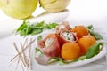 Appetizer ham and melon mozzarella Royalty Free Stock Photo