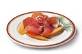 Appetizer Parma ham and melon with currants Royalty Free Stock Photo