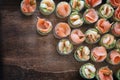 Appetizer on the party buffet appetizervwith salmon and prawn sh Royalty Free Stock Photo