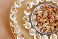 appetizer party plate, fried chicken with freh cheese dip in glasses