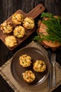 Appetizer - potato muffins with chicken meat and cheese.