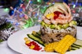 Appetizer of rice, avocado and shrimp Royalty Free Stock Photo