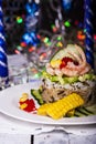 Appetizer of rice, avocado and shrimp Royalty Free Stock Photo