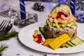 Appetizer of rice, avocado and shrimp Royalty Free Stock Photo