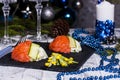 Appetizer with rice, corn and salmon Royalty Free Stock Photo