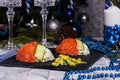 Appetizer with rice, corn and salmon Royalty Free Stock Photo