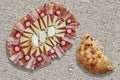 Appetizer Savory Dish With Torn Pitta Flatbread Loaf Half Set On Coarse Bleached Jute Canvas Grunge Backdrop Royalty Free Stock Photo