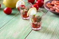 Appetizer with shrimp in small glasses Royalty Free Stock Photo