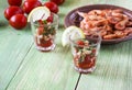 Appetizer with shrimp in small glasses Royalty Free Stock Photo