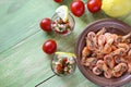 Appetizer with shrimp in small glasses Royalty Free Stock Photo