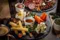 Appetizer table with antipasto snacks