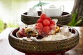 Appetizer thai local snacks sweet food fusion modern luxury style set for serve afternoon tea time to travelers and guest in