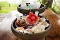 Appetizer thai local snacks sweet food fusion modern luxury style set for serve afternoon tea time to travelers and guest in