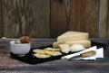 Appetizer tray with Parmesan Crisps, wedges of parmesan, grated parmesan and honey Royalty Free Stock Photo