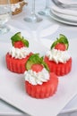 Appetizer of watermelon with ricotta