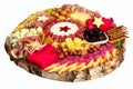 Appetizers boards with assorted cheese, salami, ham, olives and nuts. Charcuterie and cheese platter. Isolated on a white