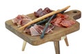 Appetizers boards with assorted meat and salami. Charcuterie platter. Isolated on a wooden board