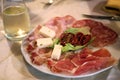 Appetizers with Italian salami at the restaurant Royalty Free Stock Photo