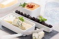 Appetizers Plates with Blue Cheese and Olives