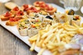 Appetizers served on a tray, viewed in closeup Royalty Free Stock Photo
