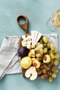 Appetizers table wine Fruit cheese wooden board background Wine appetizers Royalty Free Stock Photo