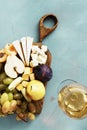 Appetizers table wine Fruit cheese wooden board background Wine appetizers Royalty Free Stock Photo