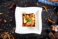 Appetizing asian appetizer tofu soy sauce Royalty Free Stock Photo