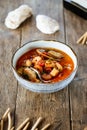 Appetizing asian thai tom yam seafood soup Royalty Free Stock Photo