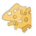 Appetizing beautiful piece of yellow hard royal cheese with big holes
