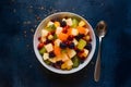 An appetizing bowl of mixed fruits salad showcased in advertising