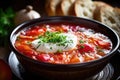 An appetizing bowl of Ukrainian borscht, a hallmark of the country\'s cuisine, graces the table. Generative AI