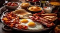 Appetizing Breakfast with Eggs, bacon, tempting, toast. Generative ai