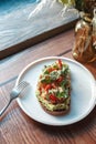 Appetizing bruschetta on a white plate. restaurant server Royalty Free Stock Photo