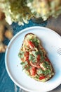 Appetizing bruschetta on a white plate. restaurant server Royalty Free Stock Photo