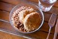 Appetizing buckwheat porridge with cutlet on plate. Healthy food. Russian cuisine Royalty Free Stock Photo