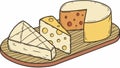 An appetizing cheese platter with wedges of various cheeses. vector design Generative AI Royalty Free Stock Photo
