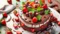 Appetizing chocolate cake dessert sugar , mint berry delicious biscuit nutrition