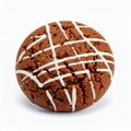 Delectable chocolate cookie with a creamy white glaze design, tempting treat on white background Royalty Free Stock Photo