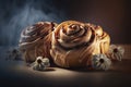 Appetizing cinnamons rolls. Generative AI