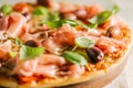 Italian pizza on rustic textile Royalty Free Stock Photo