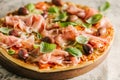 Italian pizza on rustic textile Royalty Free Stock Photo