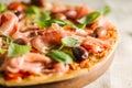 Italian pizza on rustic textile Royalty Free Stock Photo