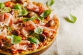 Italian pizza on rustic textile Royalty Free Stock Photo