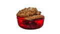 Appetizing cookies in a red plate,peanut cookies isolated on white,close-up
