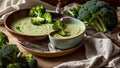 Appetizing cream of broccoli soup table cooking tasty rustic traditional delicious