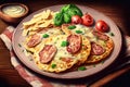 appetizing crispy fried potato pancakes with cheese and bacon in plate