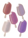 appetizing delicious chocolate ice cream on a stick, bright and colorful, five pieces, on a white background